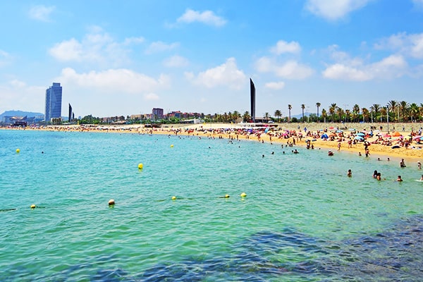 Bogatell Beach with kids playing