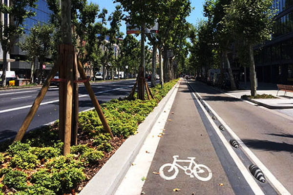 Cyclists bike lane in Barcelona