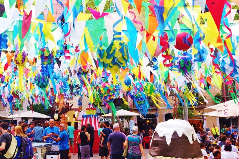 Crowd enjoying a street festival in Barcelona
