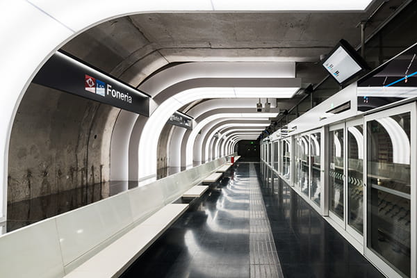 Barcelona transport guide cityscape with metro station