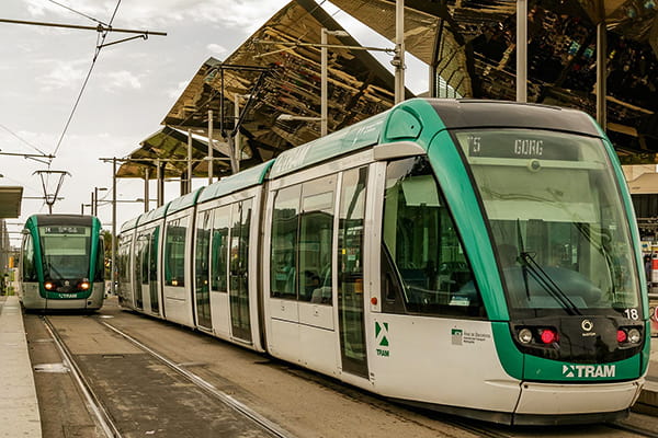 Tram in Barcelona city street
